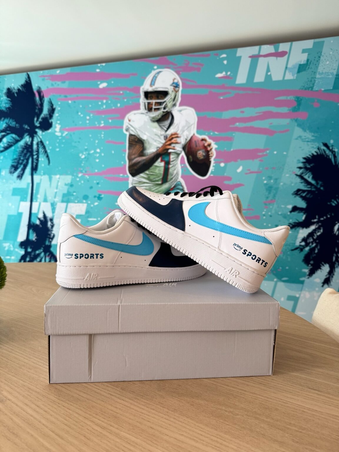 Amazon Prime Sports branded custom sneaker display for an experiential marketing event