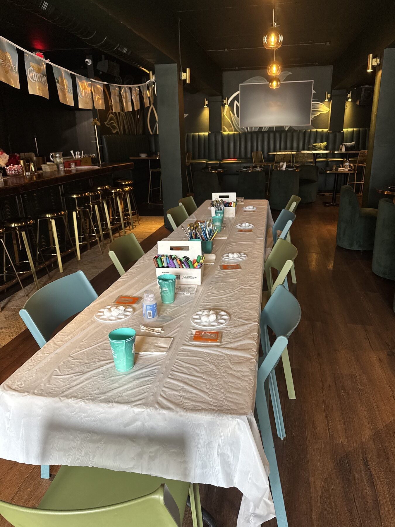 Private event room and workshop table setup at Spanglish in Wynwood Miami